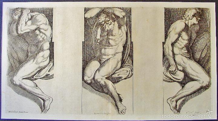 TRES DESNUDOS MASCULINOS. ARNOLD VAN WESTERHOUT (1651-1725). GRABADOR: CARLO CESIO. SIGLO XVII (Arte - Grabados - Antiguos hasta el siglo XVIII)