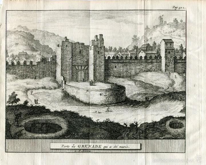 Arte: Granada, puerta de la muralla tapiada - Grabado original Van der Aa - 1707 - Foto 1