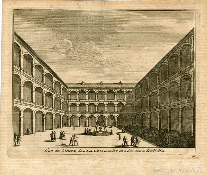 Arte: Claustro del monasterio de El Escorial - Grabado original Van der Aa - 1715 - Foto 1