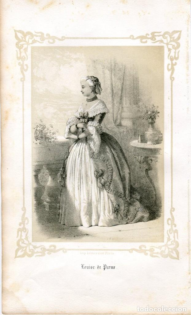 Arte: Mar&iacute;a Luisa de Parma - Litograf&iacute;a original 1856 - Reinas de Espa&ntilde;a