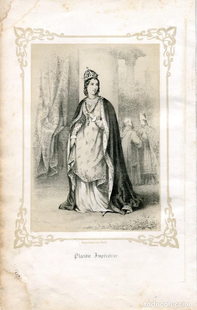 Arte: Gala Placidia - Litograf&iacute;a original 1856 - Reinas de Espa&ntilde;a - Lemercier
