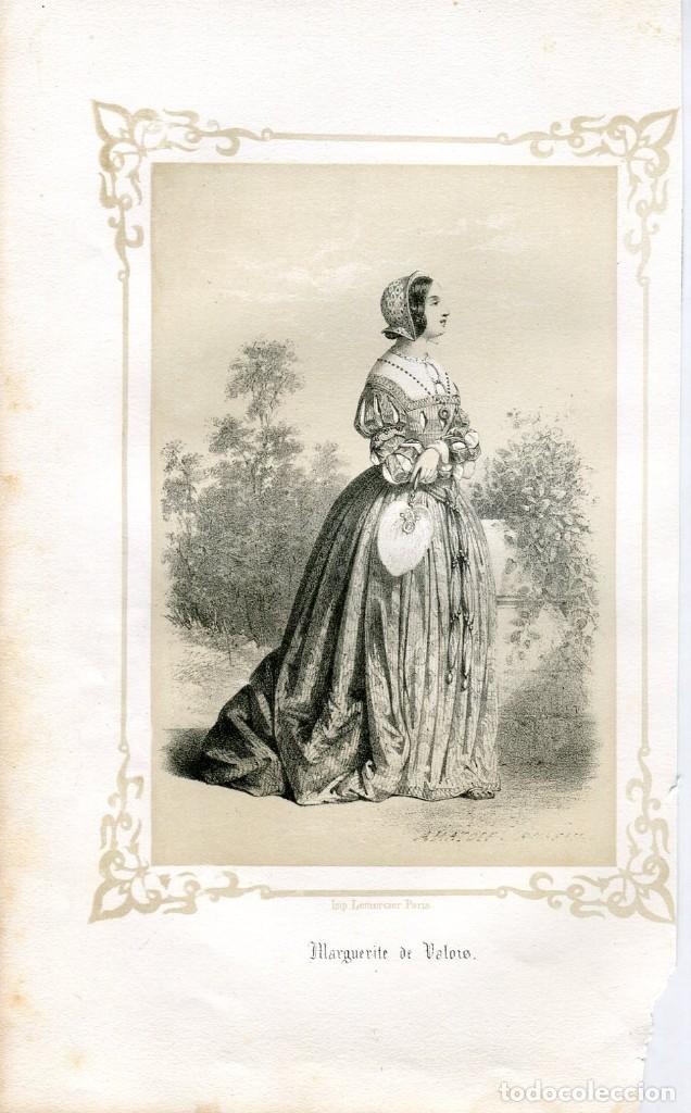 Arte: Margarita de Valois - Litograf&iacute;a original 1856 - Reinas de Espa&ntilde;a - Lemercier