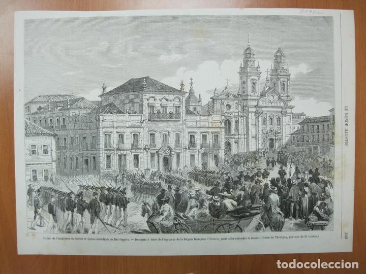Arte: Vista del Palacio Imperial e iglesia cat&aacute;lica de R&iacute;o de Janeiro (Brasil),1858. Thorigny-Linton.