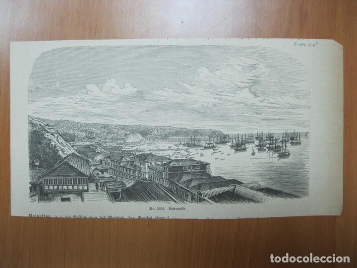Arte: Vista del puerto y ciudad Valparaiso (Chile). 1880