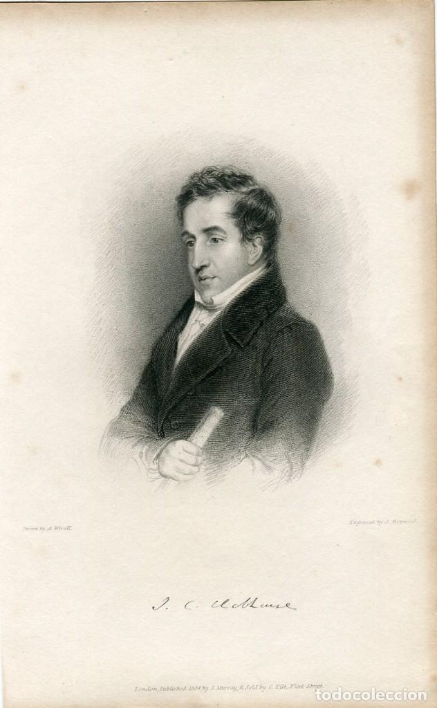 Art: John Cam Hobhouse, bar&oacute;n Broughton - Grabado original de J. Hopwood - 1834