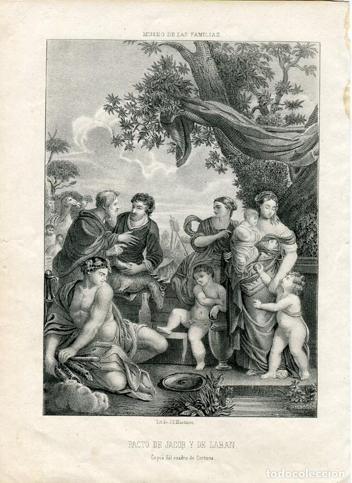Kunst: Pacto de Jacob y Lab&aacute;n - Litograf&iacute;a original J. J. Mart&iacute;nez - s. XIX
