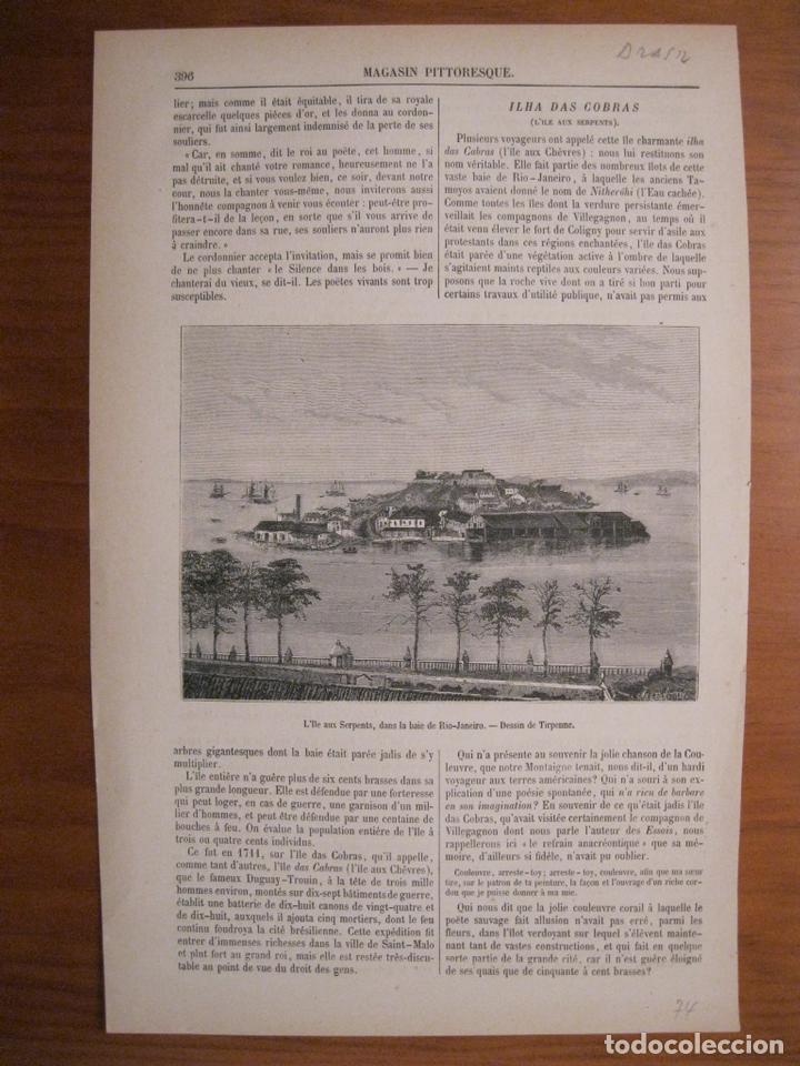 Kunst: Vista de la isla de las Serpientes en la bahia de R&iacute;o de Janeiro (Brasil), 1874. Tipenne