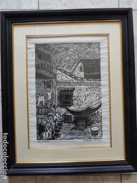 Kunst: LINOGRABADO DE CALABUIG.  1961.  ENMARCADO CON CRISTAL.  45 X 53 CM MEDIDAS CON MARCO.