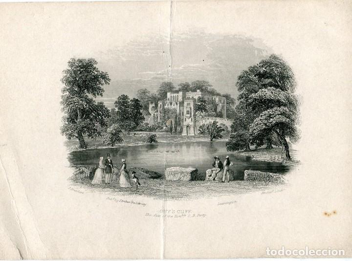 Art: Guy's Cliffe, Warwickshire - Grabado original de Hinchliff - 1850