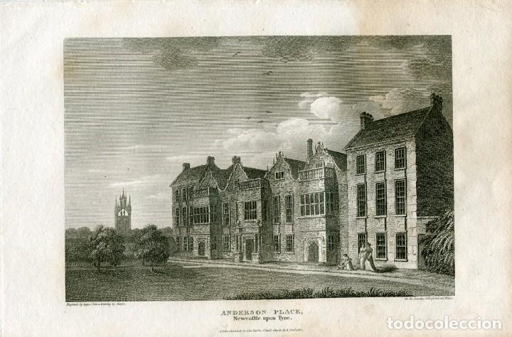 Arte: Anderson Place, Newcastle upon Tyne - Grabado original de Angus - 1812