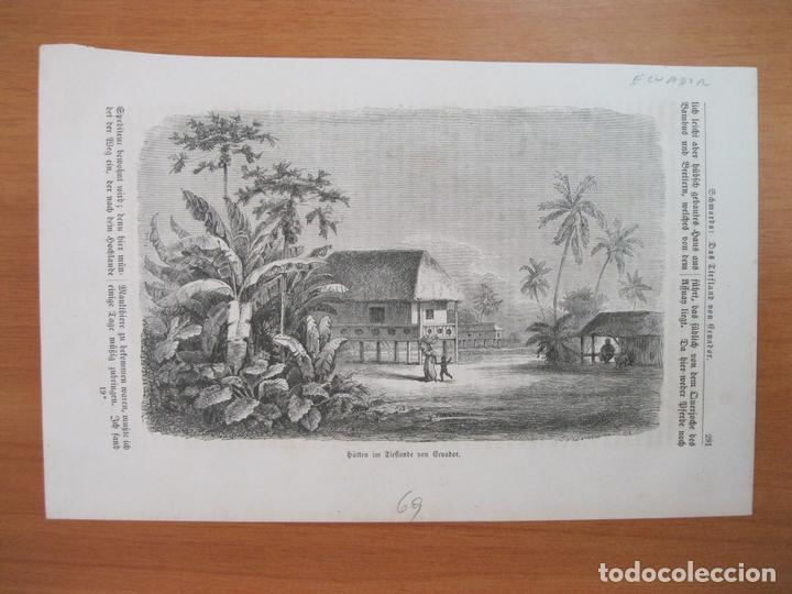 Arte: Caba&ntilde;as ind&iacute;genas en el interior de Ecuador (Am&eacute;rica del sur), 1869