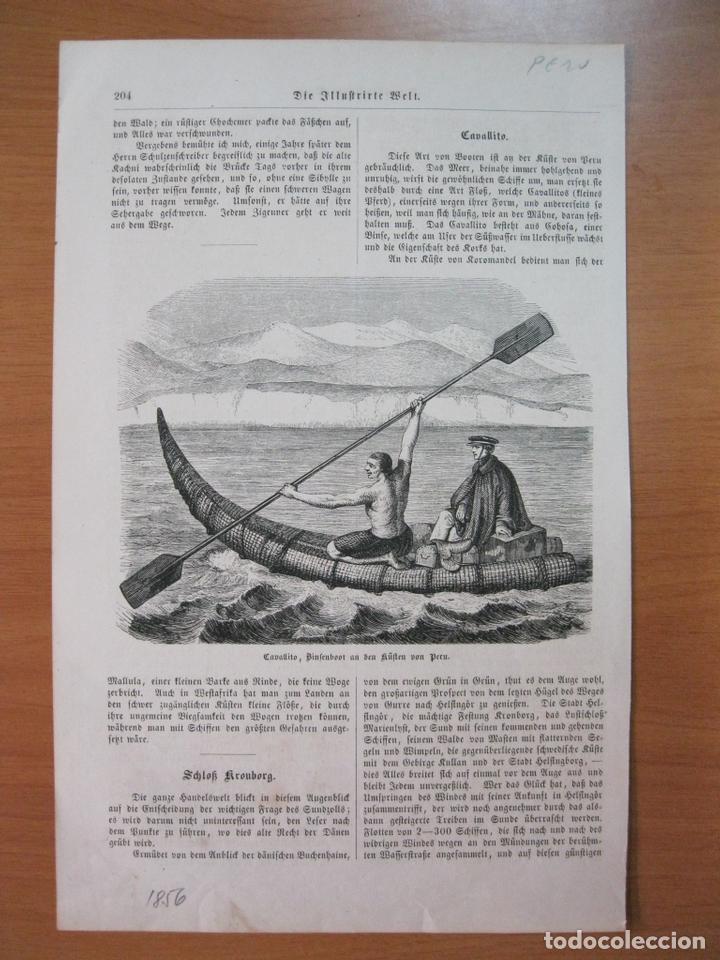 Arte: Transporte en balsa o totora en el lago Titicaca (Per&uacute;), 1856.