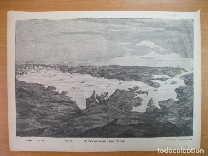 Arte: Vista de la bahia y ciudad de Santiago de Cuba (Cuba, Caribe), 1898
