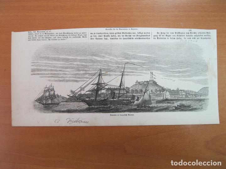 Kunst: Embarcaciones frente a la ciudad y puerto de Cayena en la Guayana francesa (Am&eacute;rica del sur), 1852