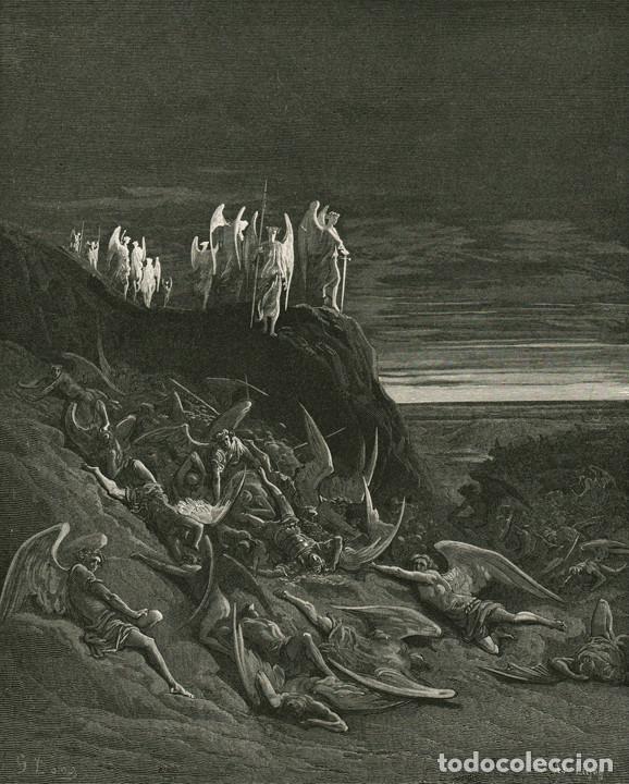 Arte: DOR&Eacute;, XILOGRAF&Iacute;A INFOLIO 1870. EL PARA&Iacute;SO PERDIDO MILTON. CERCO DE QUERUBINES PUESTO POR SAN MIGUEL