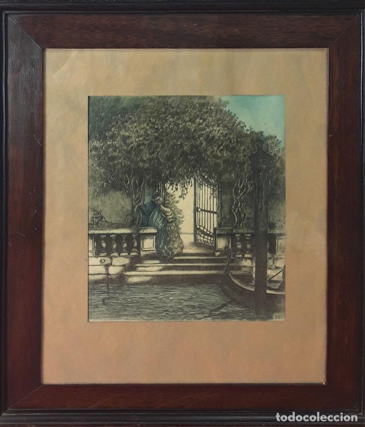 Kunst: PAREJA EN VENECIA. AGUAFUERTE. FIRMADO M.P. ITALIA. PRINCIPIOS SIGLO XX.