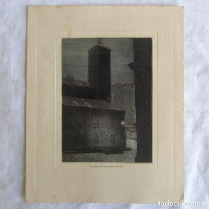 Art: Grabado coloreado Iglesia de San Pedro en Madrid. Felicitaci&oacute;n navide&ntilde;a