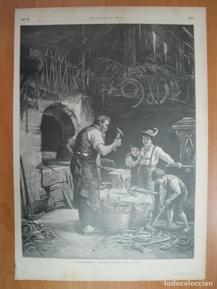 Arte: Herrero y ni&ntilde;os en taller metal&uacute;rgico alem&aacute;n, 1897