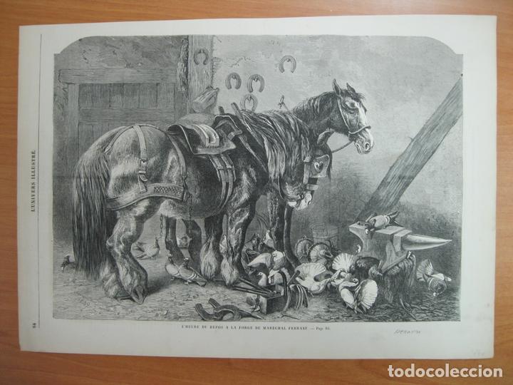Arte: Caballo y aves en el taller del herrero, 1860