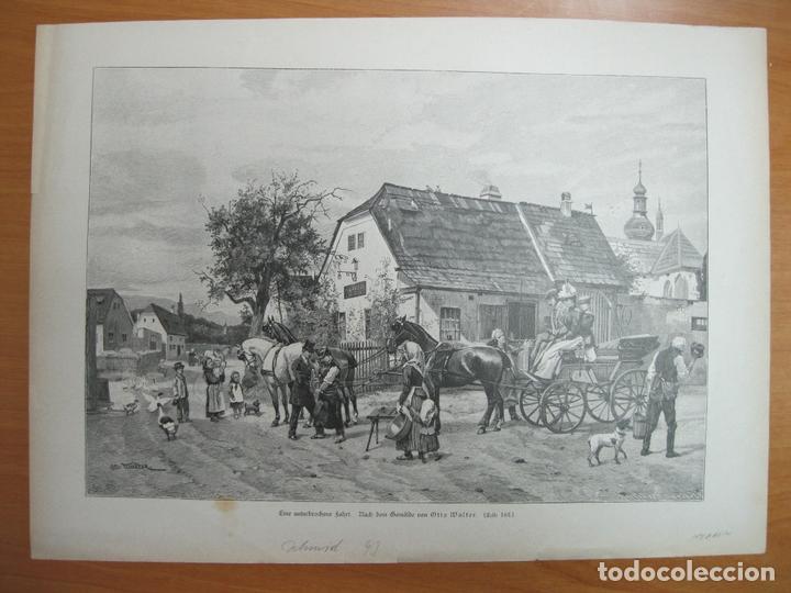 Arte: Escena campestre con carruaje y herrero, 1893