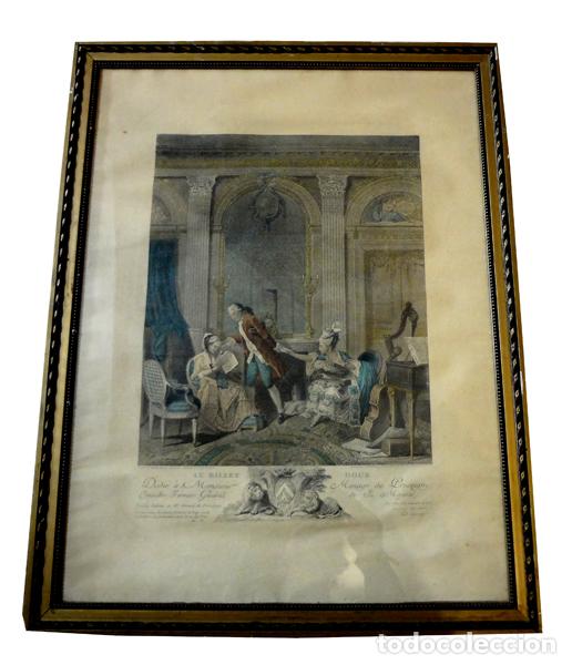Arte: Grabado Le Billet Doux s. XVIII - Foto 1