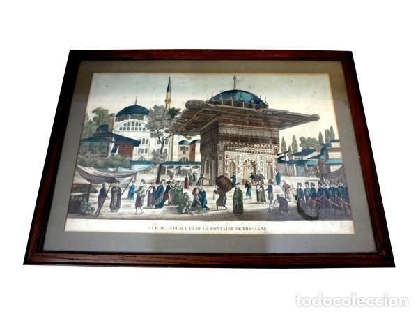 Arte: Estampa Vue de la Place et de la Fontaine de Top-Han&eacute;.