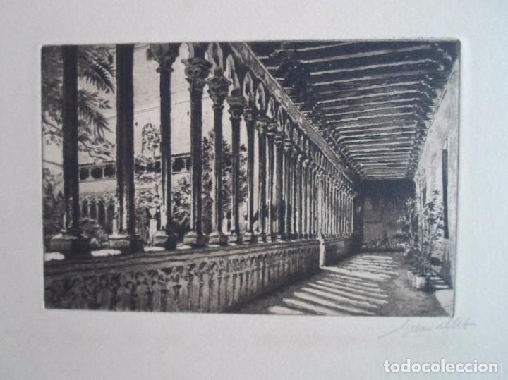 Arte: George Gremillet (Par&iacute;s 1893-1971) grabado Claustro Catedral Mallorca 14x9 papel 25x16 firmado