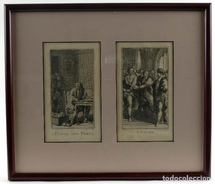 Art: Grabados franceses de un original de D.Cochin L'Ecole des Peres y Gustave grabador D.Sornique S.XX