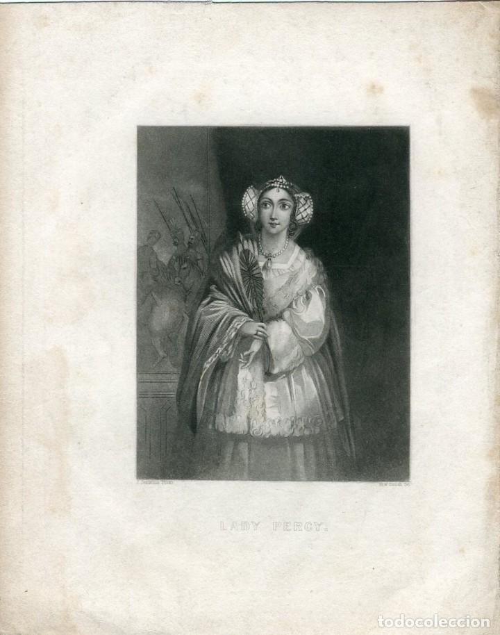 Arte: Lady Percy, Shakespeare - Grabado original de H. W. Smith - 1835