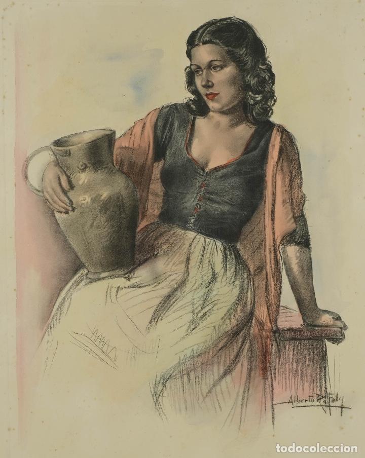 Arte: Grabado 6/63 titulado Aldeana firmado en reverso A.Rafoly siglo XX