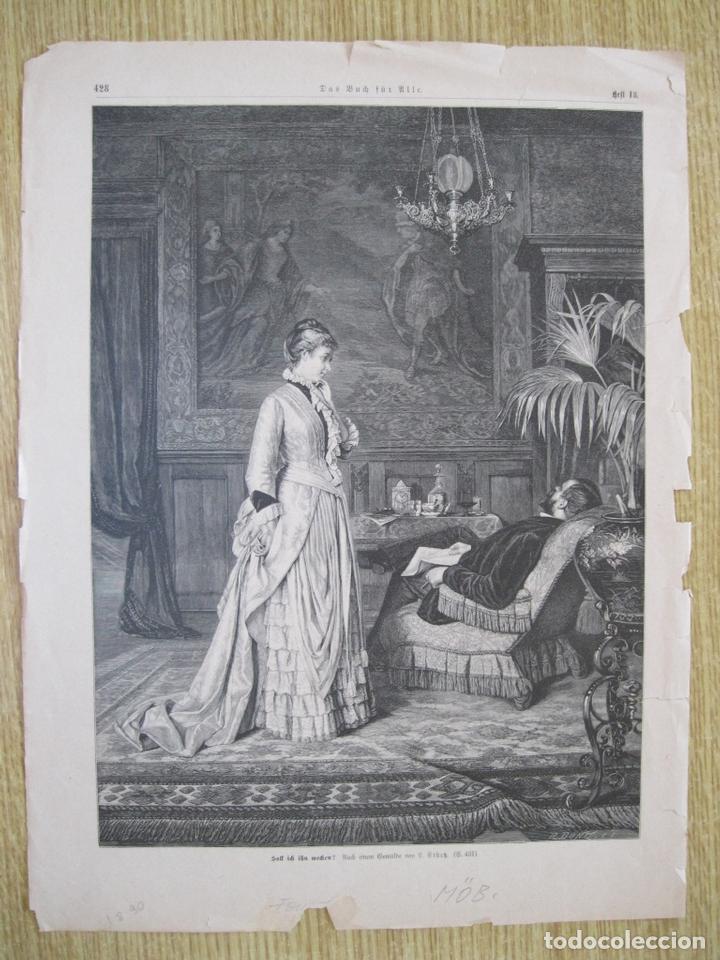 Arte: Esposa pregunt&aacute;ndose si despertar a su marido, 1890