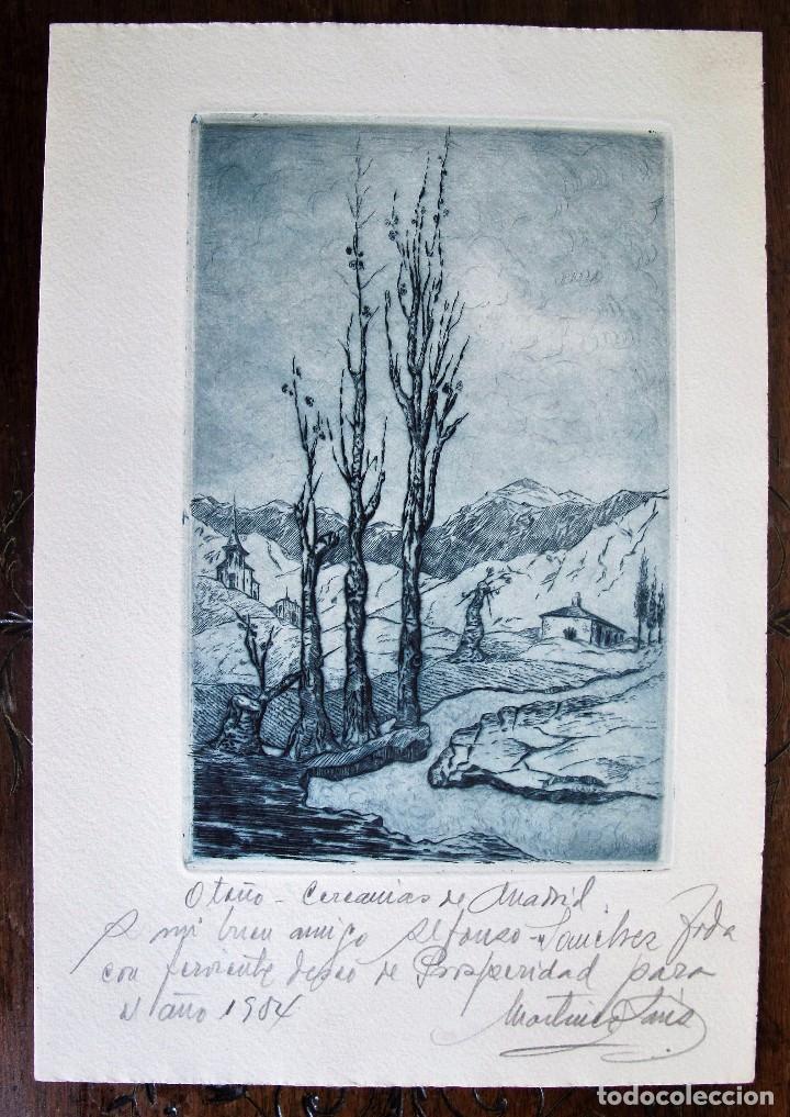 Art: MARTINEZ SANZ, GRABADO OTO&Ntilde;O EN LAS CERCANIAS DE MADRID.DEDICADO, FIRMADO Y FECHADO 1953
