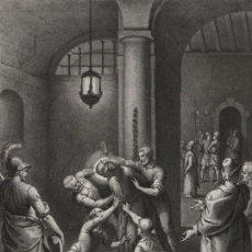 Arte: GRABADO AL ACERO DE 1857, CRISTO ATADO A LA COLUMNA (DARODES), PASIÓN. SOBRE PAPEL CHINA ENCOLADO