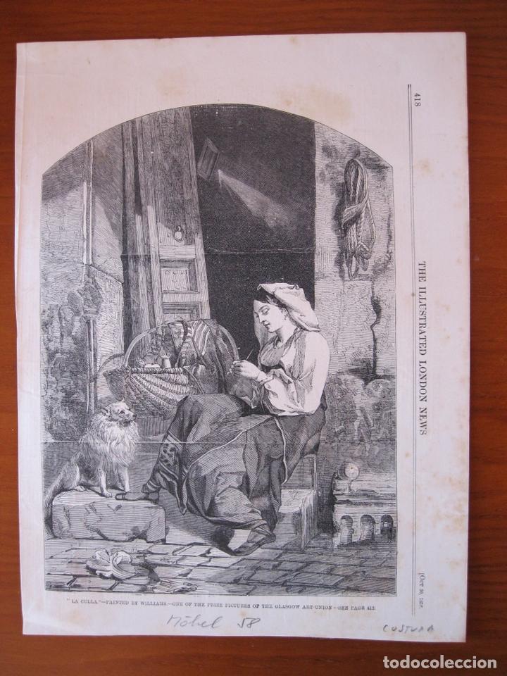 Arte: Mujer cosiendo a la puerta de casa, 1858