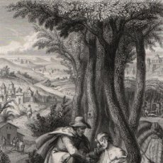Arte: GRABADO AL ACERO DE 1857, LA PARÁBOLA DEL BUEN SAMARITANO (DOHERTHY). SOBRE PAPEL CHINA ENCOLADO