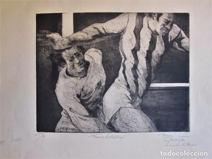 Art: GRABADO DE FUTBOL FIRMADO POR RAQUEL CLEMENTE FECHADO EN FEBRERO 73. PRUEBA DE AUTOR.