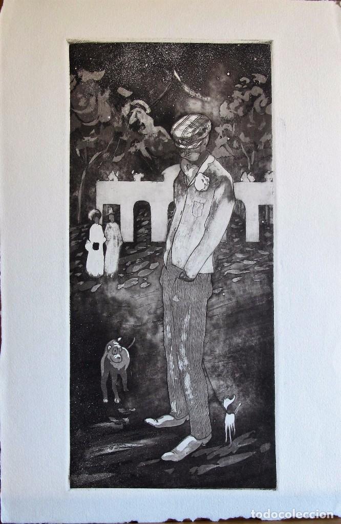 Art: PAISANO CON PERRO, GRABADO AN&Oacute;NIMO A&Ntilde;OS 70