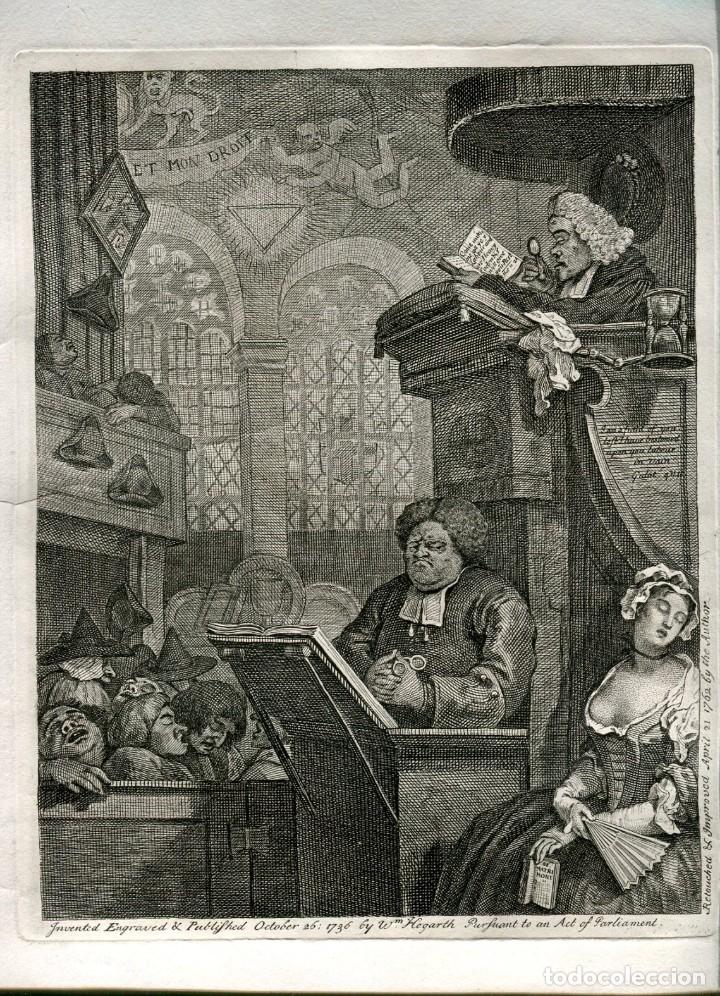 Arte: The Sleeping Congregation - Grabado de W. Hogarth - Edici&oacute;n Heath 1822 - Foto 1
