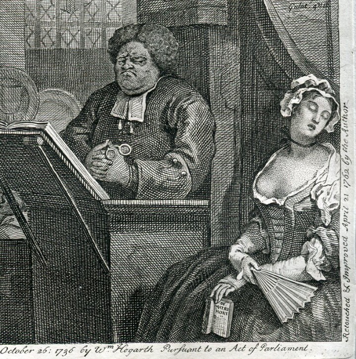 Arte: The Sleeping Congregation - Grabado de W. Hogarth - Edici&oacute;n Heath 1822 - Foto 2