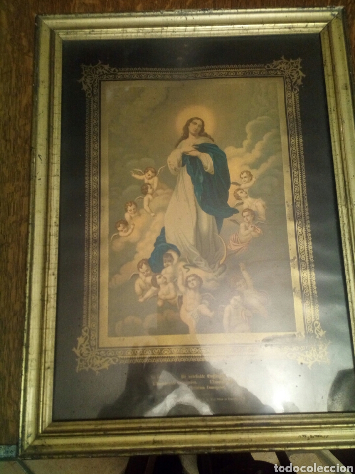Arte: Inmaculada Concepcion con marco de ca&ntilde;a antiguo. - Foto 1