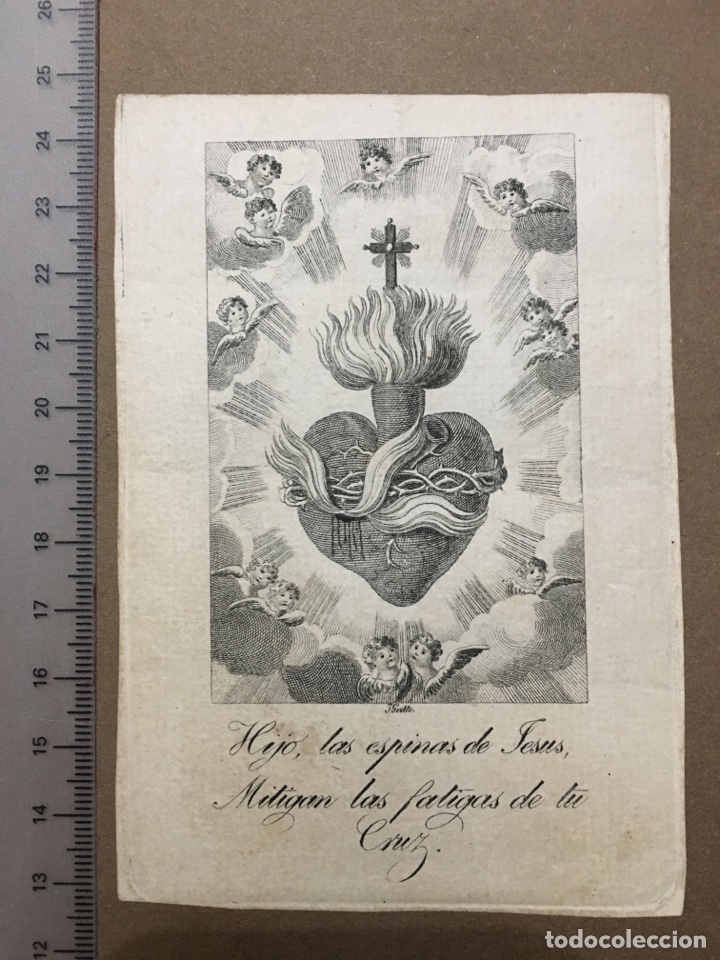 Arte: GRABADO FINALES S. XIX. HIJO, LAS ESPINAS DE JESÚS, MITIGAN LAS FATIGAS DE TU CRUZ.