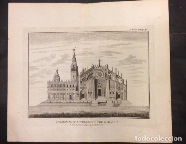 Arte: GRABADO AL ACERO DE LA CATEDRAL DE SEVILLA Y GIRALDA, 1808