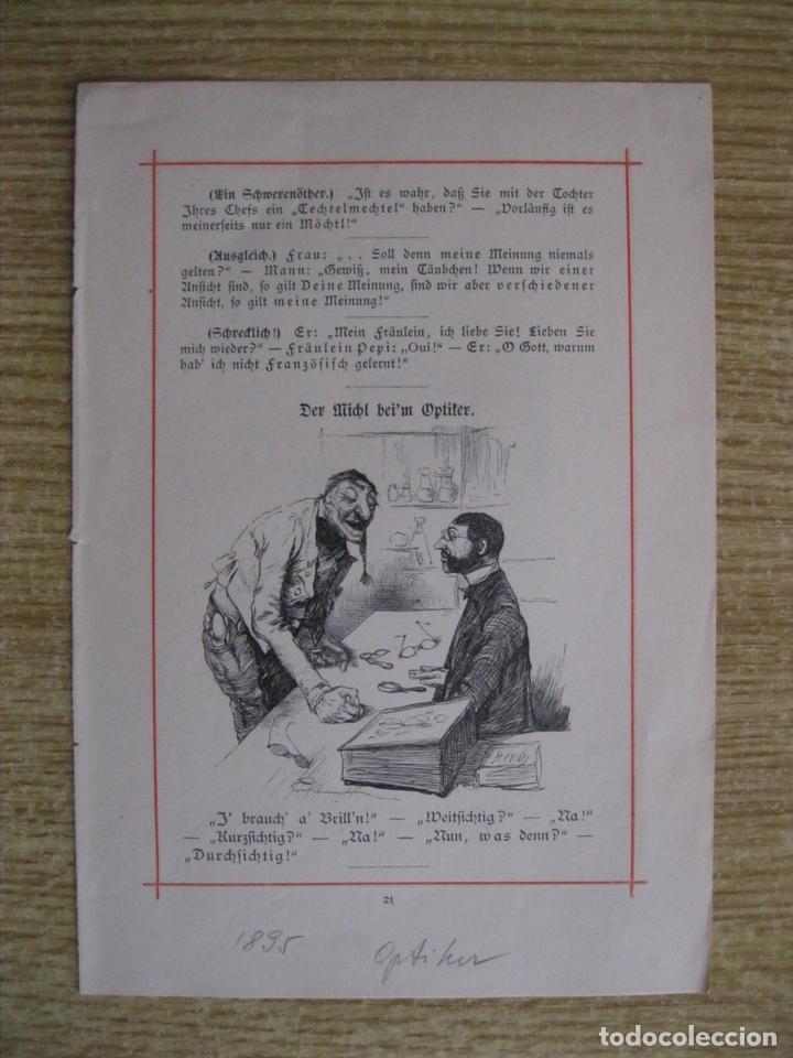 Art: Visita a la &oacute;ptica y hombre cortejando a una joven, 1895.