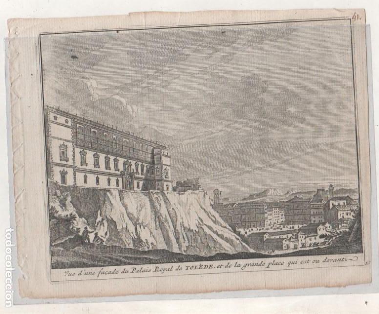 Arte: Grabado vista del palacio real de Toledo. 19 x 15 cm