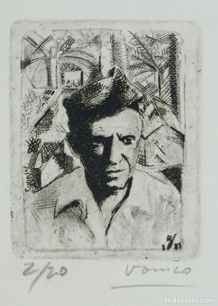 Kunst: Grabado 2/20 Retrato hombre firmado a l&aacute;piz Vomco siglo XX