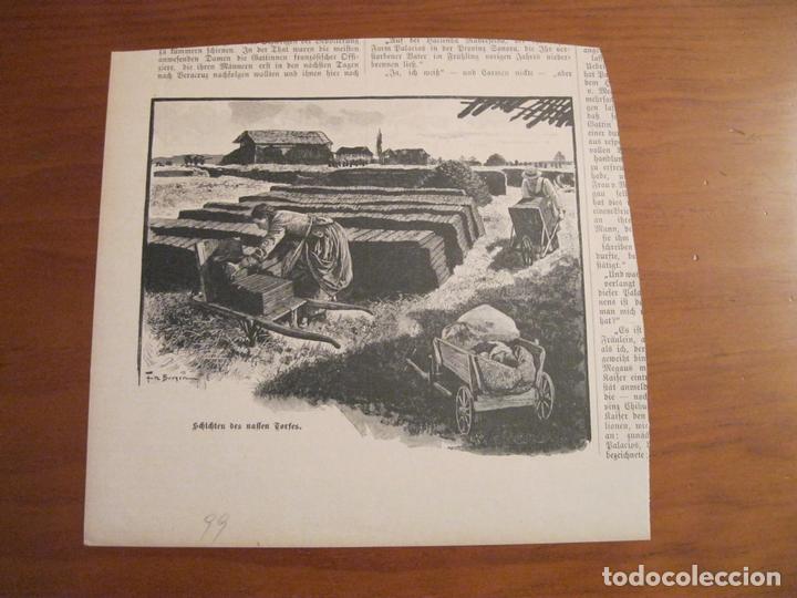 Arte: Almacenaje y transporte de bloques de turba-carb&oacute;n, 1899. An&oacute;nimo