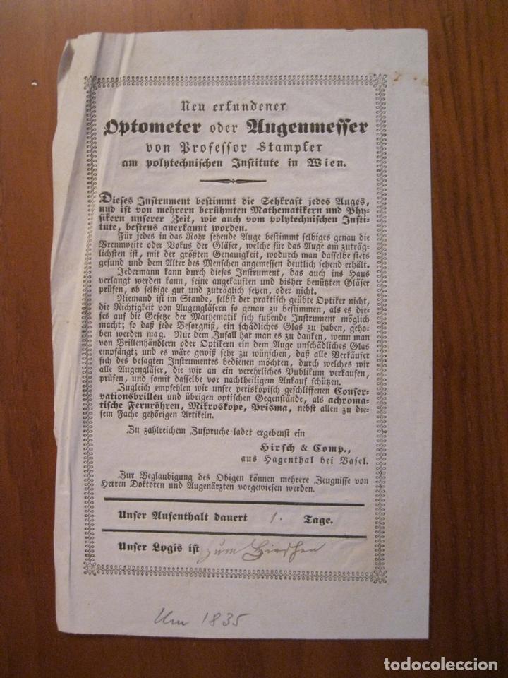 Arte: Informaci&oacute;n sobre el opt&oacute;metro, 1835. An&oacute;nimo - Foto 1