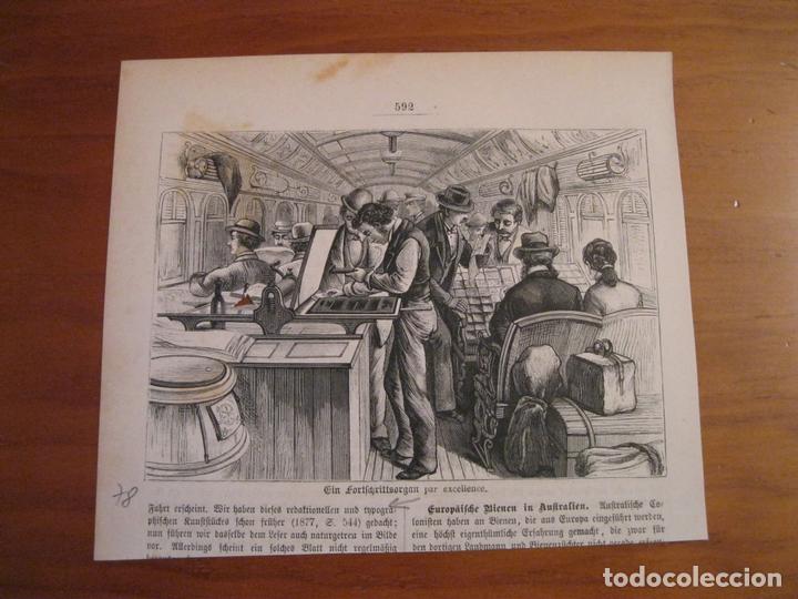 Arte: Viajeros en el interior de un tren, 1878. An&oacute;nimo