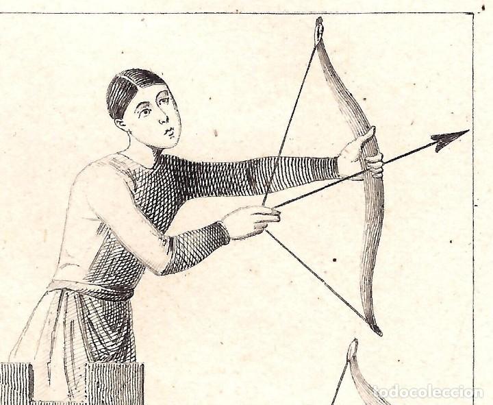 Arte: Grabado Torre y Arqueros. S.XIX. Francia - Foto 3