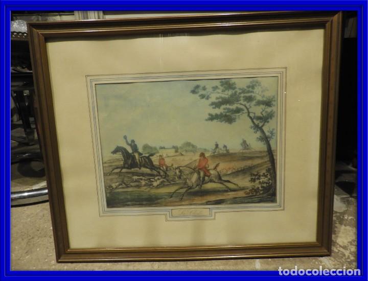 grabado ingles antiguo escena de caza a caballo Comprar Grabados